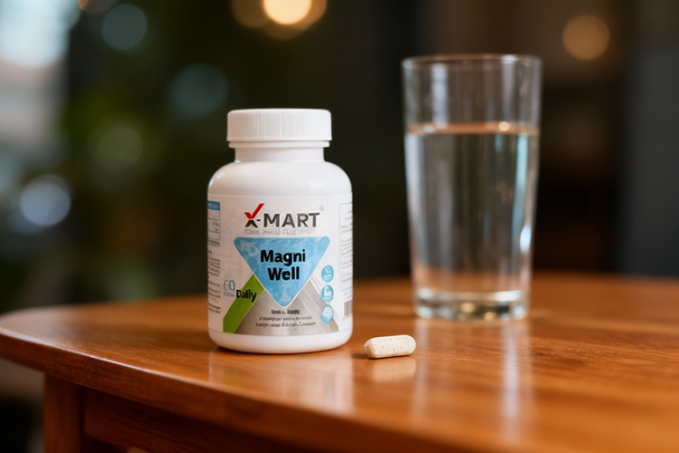 زمان مناسب مصرف قرص مگنی ول - قرص و لیوان آب